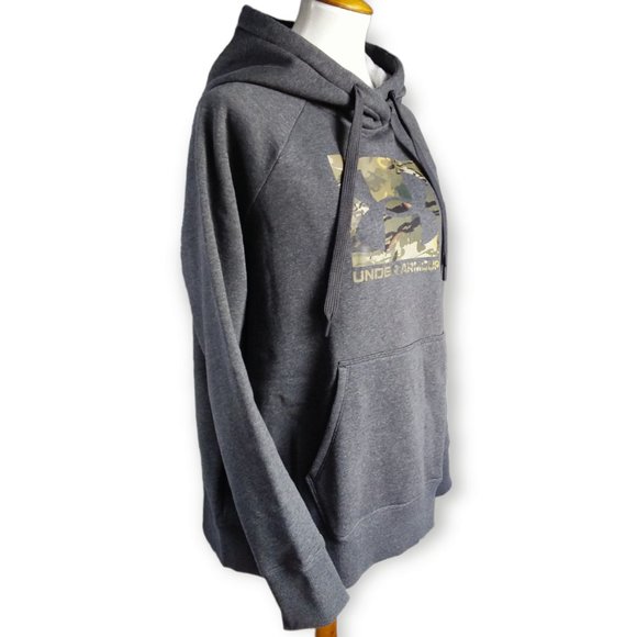 NWT Under Armour ColdGear Hoodie Size Large Grey Forest Camo Logo Fleece Lined - Picture 4 of 9